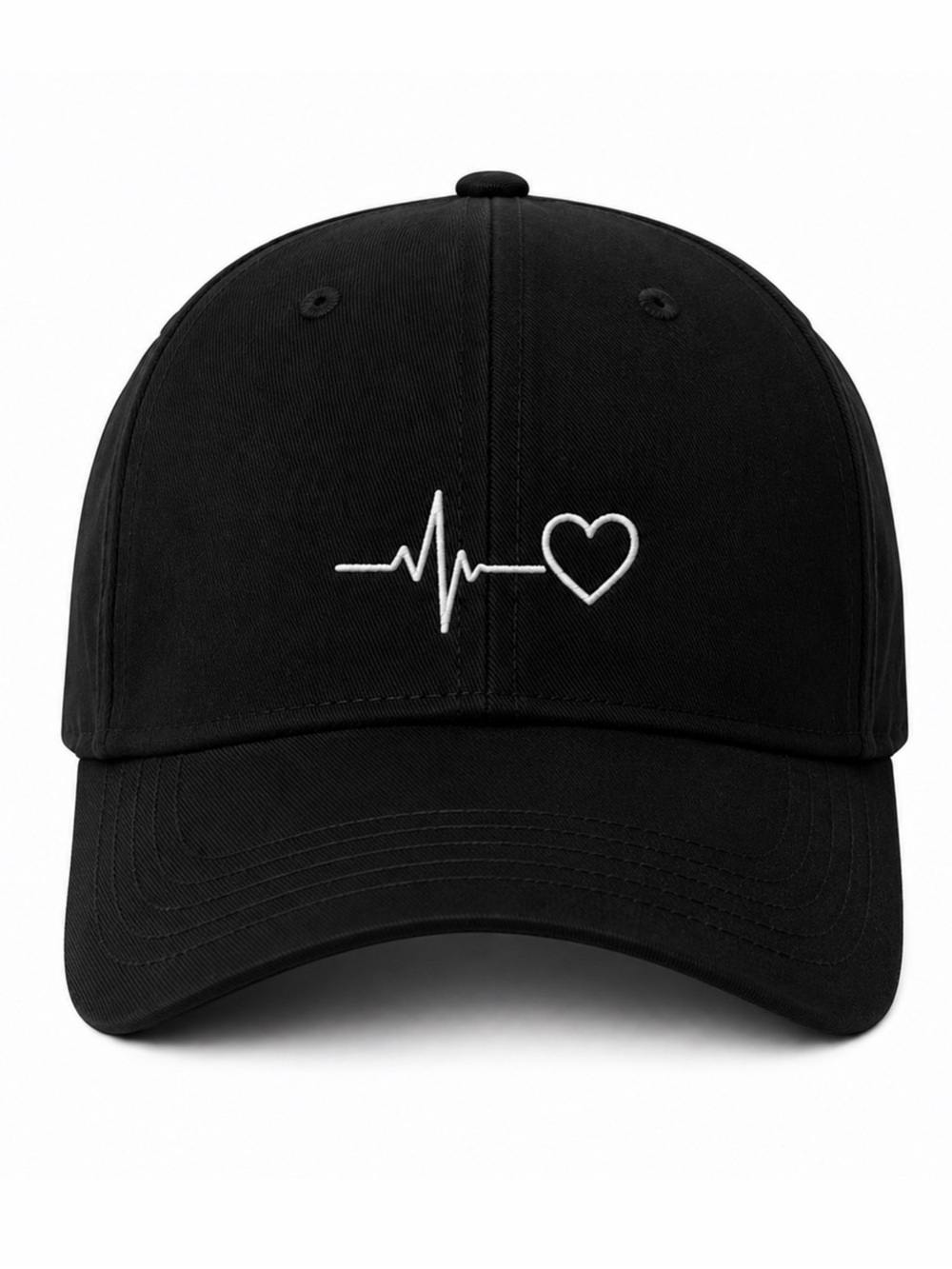 ❤️‍🔥 Heartbeat Heart Line Embroidered Black Baseball Cap Adjustable Velcro Hat